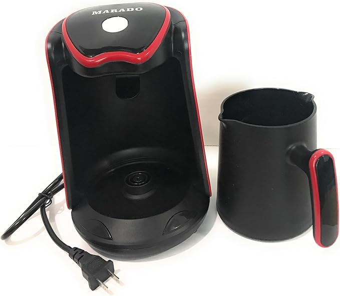 MARADO Turkish Arabic Greek Coffee Pot Maker Electric Machine 110v US PLUG 100% BPA-free 1-4 Cups Brewing Capacity with Cook Sense Technology Anti - Overflow cooking (Red) NORMAL MA-1688