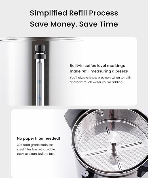 SYBO 120 Cup Commercial Coffee Urn &amp Hot Beverage Dispenser Stainless Steel Percolate Maker Fast Brew Keeps Warm – Ideal for Tea Water at Events Catering 18 L Metallic
