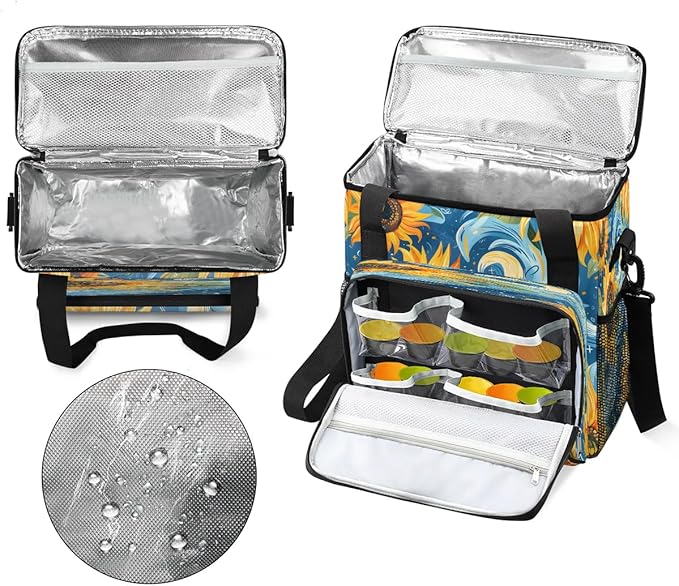 Abstract Sunflowers Design Coffee Maker Carrying Bag Compatible with K-Mini or K-Mini Plus Portable Single Cup Coffee Maker Case with Pockets for K Cup Pods