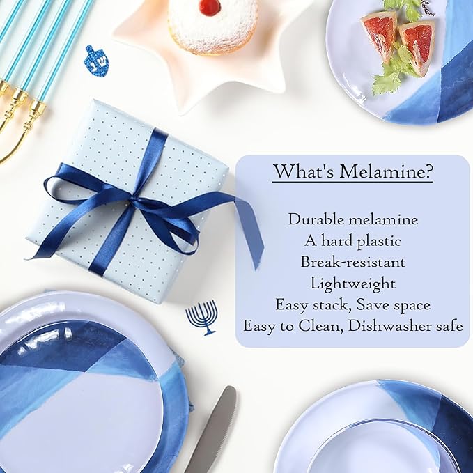 Webbylee Melamine Dinnerware Set for 4-12pcs Melamine Plates and Bowls Set for Indoor/Outdoor Use Scratch-Resistant Dish SetLightweight&ampDishwasher Safe Blue Dinnerware