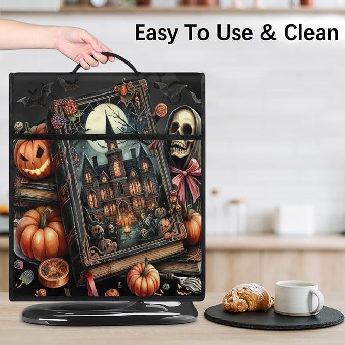cfpolar Kitchen Aid Mixer Cover Compatible with 6-8 Quarts Halloween Skull Pumpkins Stand Mixer Cover Kitchen Aid Mixers Accessories Appliance Organizer Bag Dust Covers with Zipper Pocket