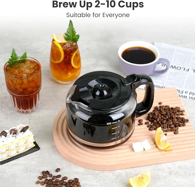 Gevi 10-Cup Drip Coffee Maker with Built-in Grinder Programmable Brew Coffee Machine with Timer Reusable Filter 1.5L Water Tank Coffee Pot Warming Plate Burr Grinder Combo