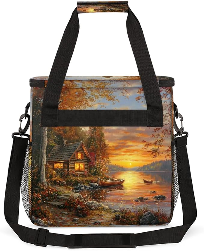 Autumn Lakeside Maple Trees Coffee Maker Carring Bag Travel Carrying Storage Tote Bag Compatible with Keurig K-Mini or K-Mini Plus Portable Single Serve Coffee Brewer Case with Pockets for K-cup Pods