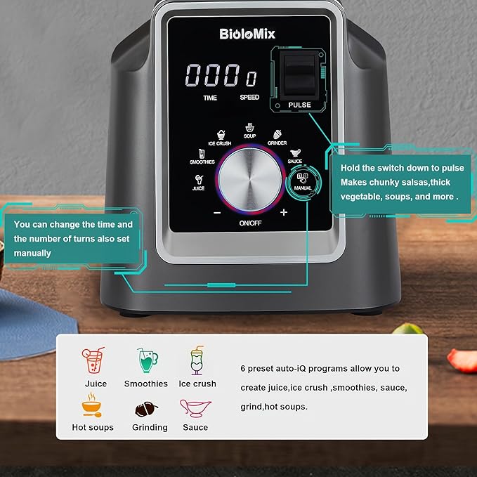 Digital Automatic Program Professional Commercial Blender Mixer Juicer Food Processor Ice Smoothies Fruit with 67.63oz JAR (2)