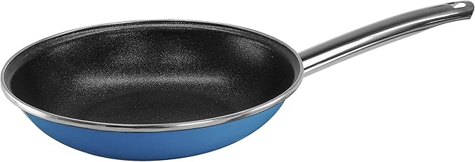 VITA 4-Piece Skillet Set with Lids Blue Enamel on Steel Dishwasher &amp Oven Safe up to 350? Quick &amp Even Heat Distribution Non Stick Scratch Resistant High Gloss