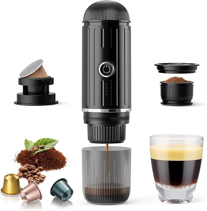 Portable Electric Espresso Coffee Maker for Ground Coffee &amp NS Capsule Fast Self-Heating Technology‌ with USB-C Perfect for RV Hiking Camping Office &amp On-the-Go Lifestyles Christmas Gift f