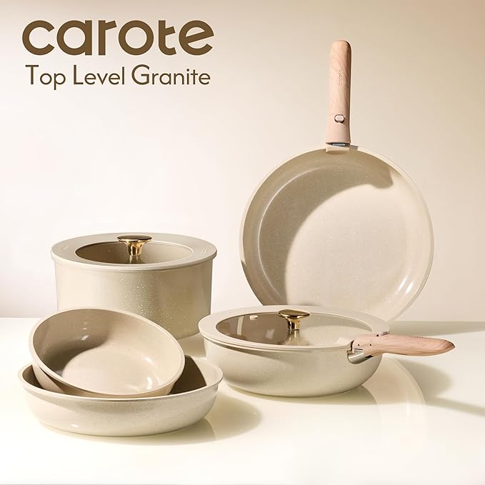 CAROTE 22PCS Pots and Pans set Non Stick Ceramic Cookware Set RV Kitchen Cooking Set Removable Handles Oven Safe Induction Coolware Non-toxic Kitchen Cooking Set PFAS and PFOA Free