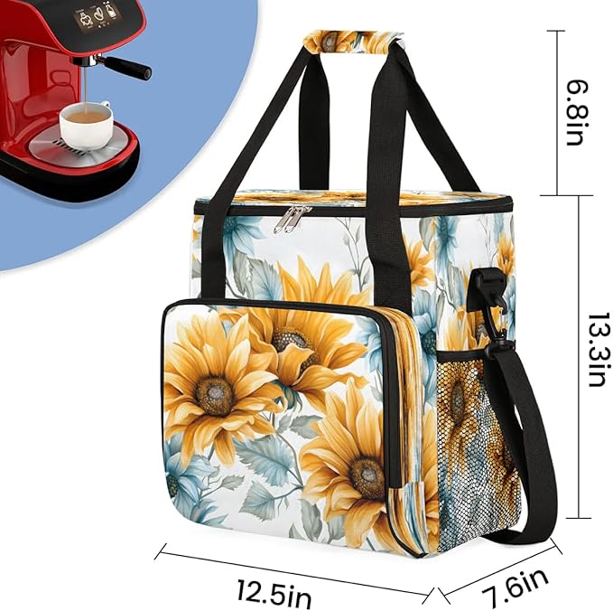 Sunflowers Pattern Coffee Maker Travel Bag for K-Mini or K-Mini Plus Single Serve Coffee Brewer Portable Storage Tote Case for Tarvel