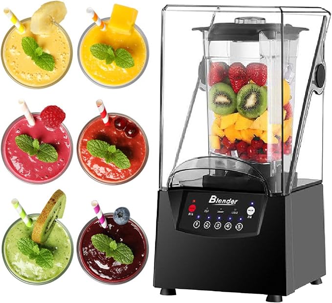 2200W Commercial Smoothie Maker Blender with Soundproof Cover Low Noise 10L/70Gallon Fruit Juicer Ice Smoothie Mixer for Shakes and Smoothies110V