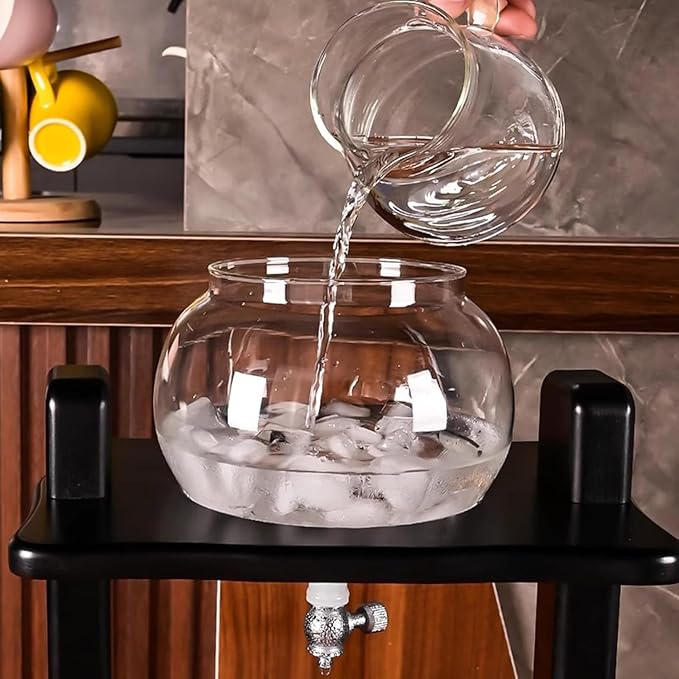 Cold Brew Coffee Tower 1000ml Large Capacity Ice Coffee Machine Slow Drip Technology with Black Wood Straight Frame Makes 6-8 Cups for Bars Clubs Parties