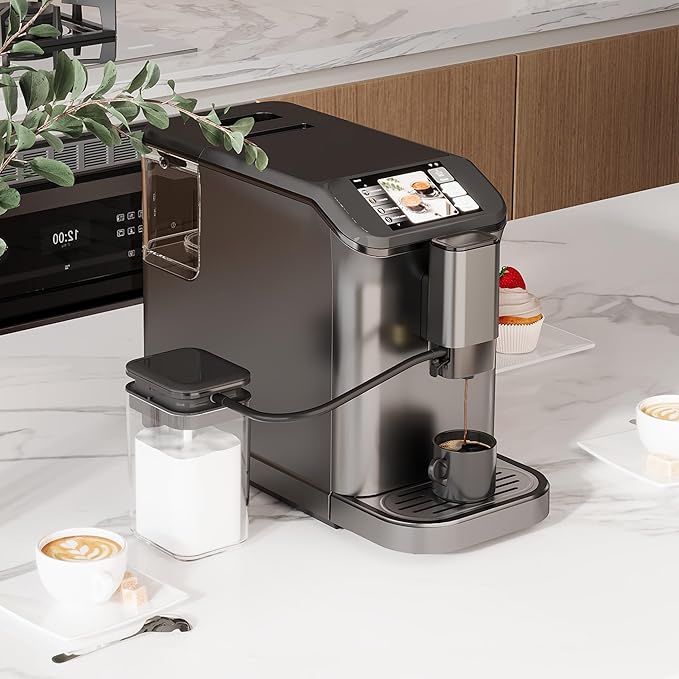 20Bar Dual Boiler Espresso Machine Self-Cleaning Auto Coffee Maker with LCD Touch Control Fast Heat-Up &amp Quiet Operation for Home Office Apartments Parties (Grey)