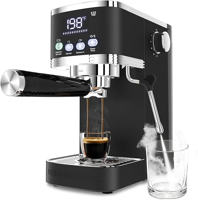 Espresso Machine 20 Bar Temperature Time LED Display Espresso Maker with Adjustable Extraction Temperature Stainless Steel Coffee Machine with Powerful Steam Wand for Cappuccino LatteBlack