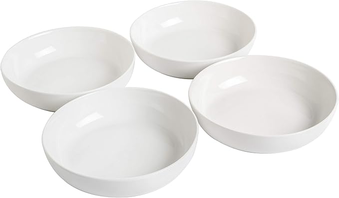 Gibson Home Zen Buffet 4-Piece 41oz Salad Bowls Porcelain Ceramic Chip and Scratch Resistant Pasta Bowl Serving Bowls Soup Bowls Set Large Capacity Dishwasher &amp Microwave Safe White