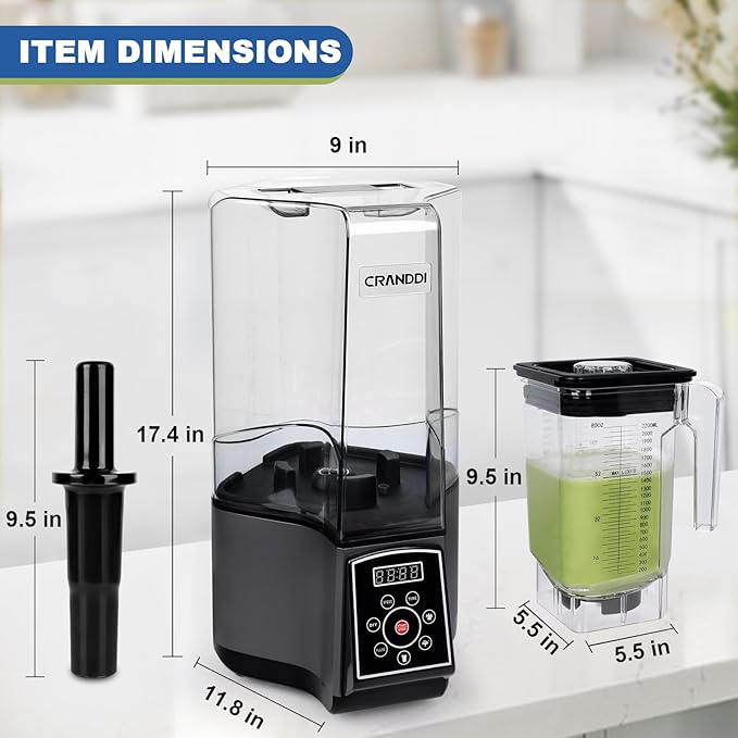 CRANDDI Smart Commercial Blender Digital Touch Screen with Removable Cover 80oz Capacity 3 Pre-Set Program with Smoothie Juice Cleaning and More 1500W 120V K85TS (Grey)