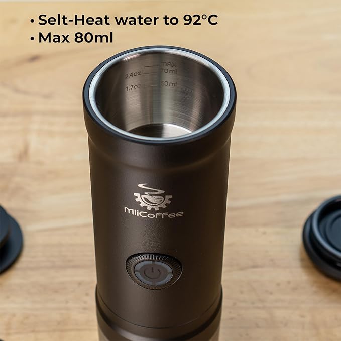 MiiCoffee Eon Portable Espresso Machine Travel Coffee Maker with Self-Heating and USB-C Charging (Grey)