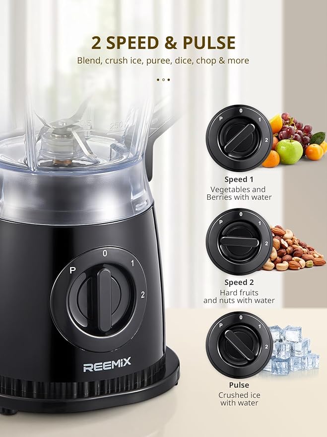 Reemix Blender 50oz Countertop Blender - 2 Adjustable Speeds + Pulse Dual Safety Locks Dishwasher-Safe Pitcher for Smoothies Crushing Ice &amp Family Meals