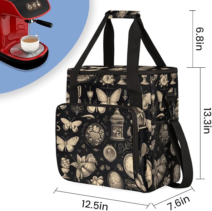 Watercolor Butterfly Coffee Maker Carrying Bag Retro Butterfly Travel Storage Bag Compatible with K-Mini or K-Mini Plus Single Serve Coffee Brewer Carrying Case with Pockets &amp Shoulder Strap