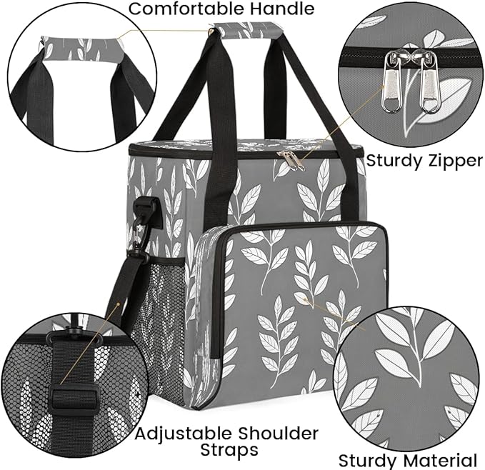 Leaf Pattern Coffee Maker Carrying Bag Compatible with K-Mini or K-Mini Plus Portable Single Cup Coffee Maker Case with Pockets for K Cup Pods