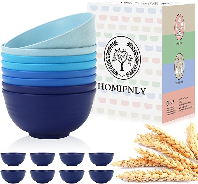 Homienly 10 inch Dinner Plates &amp 12 OZ Wheat Straw Cups &amp 26 OZ Salad Bowls-22 PCS Dinnerware Set Service for 6 Lightweight Plates and Bowls Set(Ocean Series)