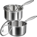 Stainless Steel Saucepan Set with Lids 1.5QT &amp 2.2QT Tri-Ply Stainless Steel Sauce Pot Set Induction Saucepans 4 Pcs Nonstick Saucepans Cookware Set Dishwasher Safe