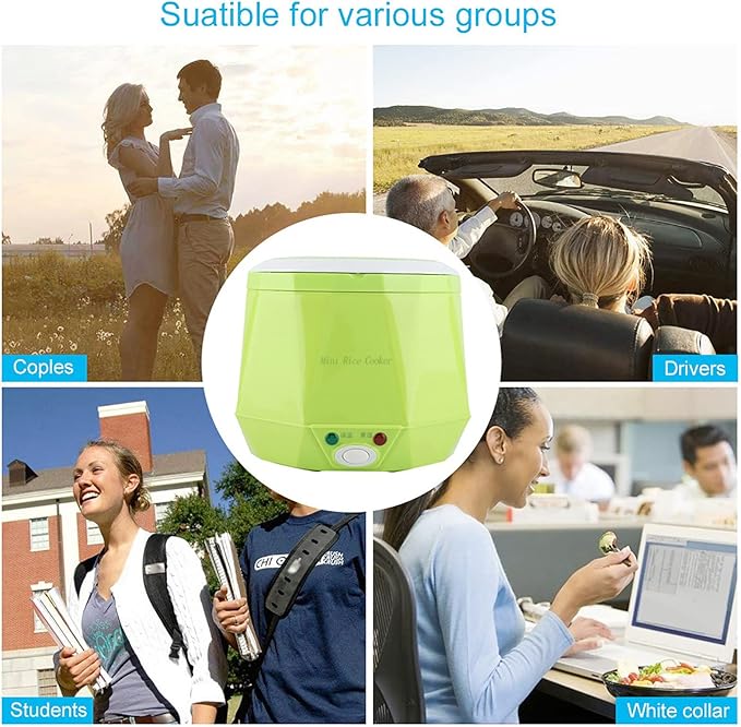 24V 1.6L Multifunctional Electric Rice Cooker Mini Travel Food Steamer Portable Meal Heater Food Warmer for Both Home And Trucks To Cook Rice Porridge Nutritious Eggs Warm Dishes (Green)