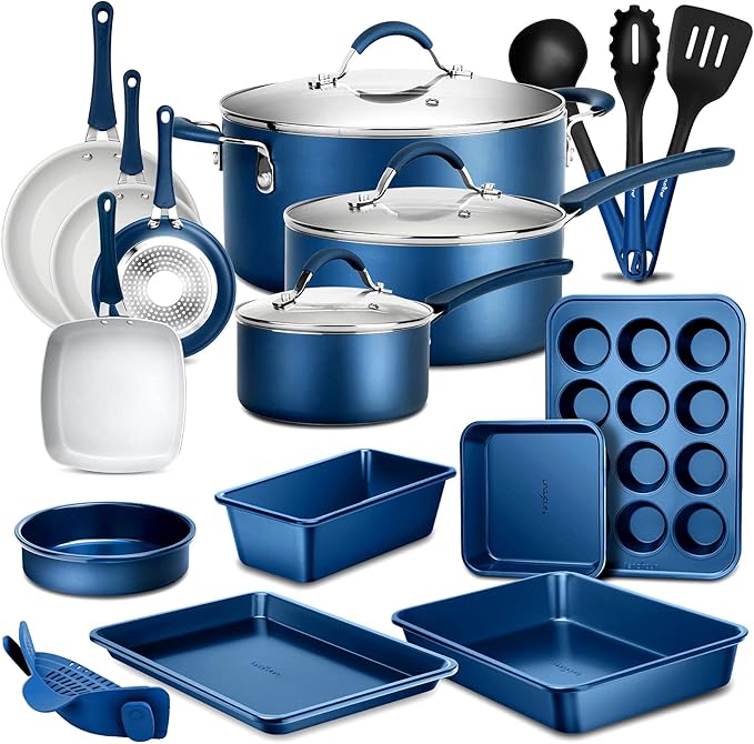 NutriChef Kitchenware Pots &amp Pans Set – High-qualified Basic Kitchen Cookware Set Non-Stick (20-Piece Set)