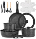 JEETEE Pots and Pans Set Non Stick 19pcs Kitchen Cookware Sets with Detachable Handle Induction Nonstick Cookware Set with Removable Handle Stackable RV Cookware Oven Safe PFOA Free Black