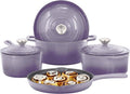MegaChef 7 Piece Enameled Cast Iron Cookware Set in Purple