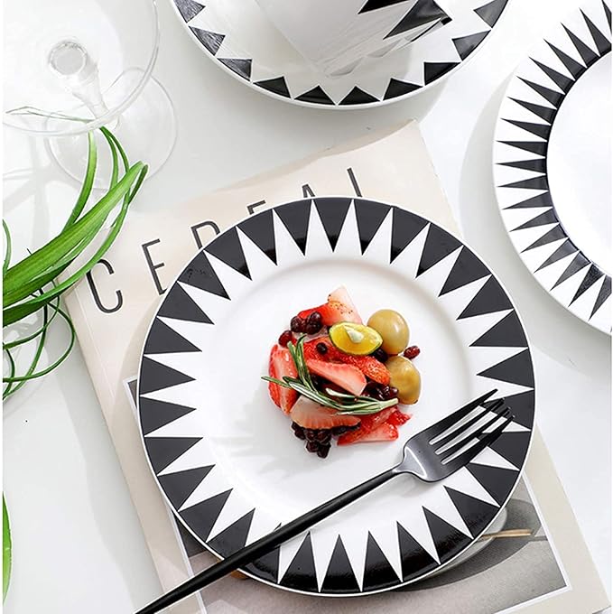 Elegant Dinnerware Set Dinner Plates Bowls Set Plate Ceramic Tableware and Serving Tableware 10-Piece Kitchen Plate Set Geometric Pattern Plate SetB