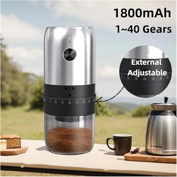 Portable Coffee Machine 2Pcs Portable Coffee Grinder Electric USB Rechargeable Home Outdoor Blender Adjustable Coffee Bean Grindingfor Outdoor Travel Picnic(Silver)