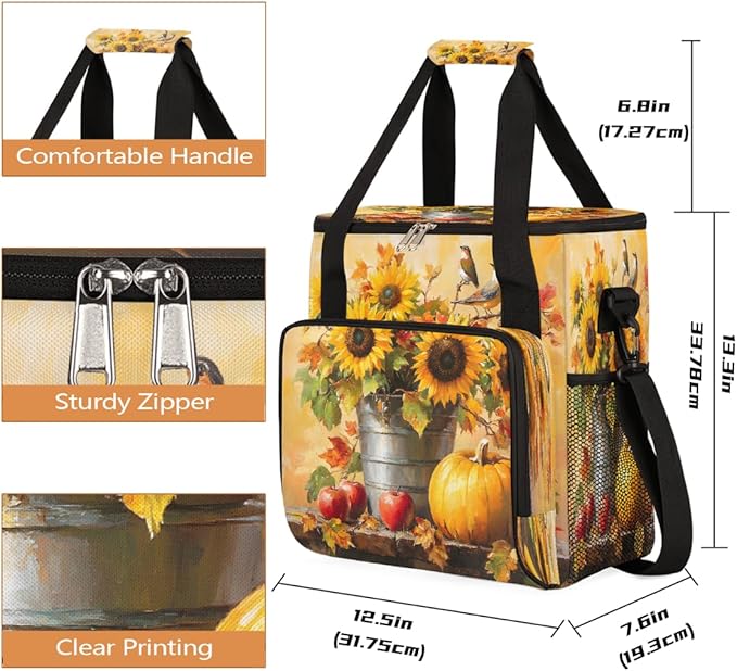 Sunflower Pumpkin Apple Bird Coffee Maker Carring Bag Travel Carrying Storage Tote Bag Compatible with Keurig K-Mini or K-Mini Plus Portable Single Serve Coffee Brewer Case with Pockets