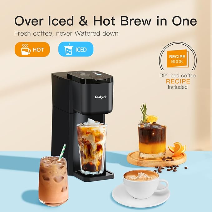 Mini Hot and Iced Coffee Maker Single Serve for K Cup and Ground 6 to 14 Oz Brew Sizes with Recipe Book for Home Travel RV Office and Dorm Classic Black (2.0 Version)