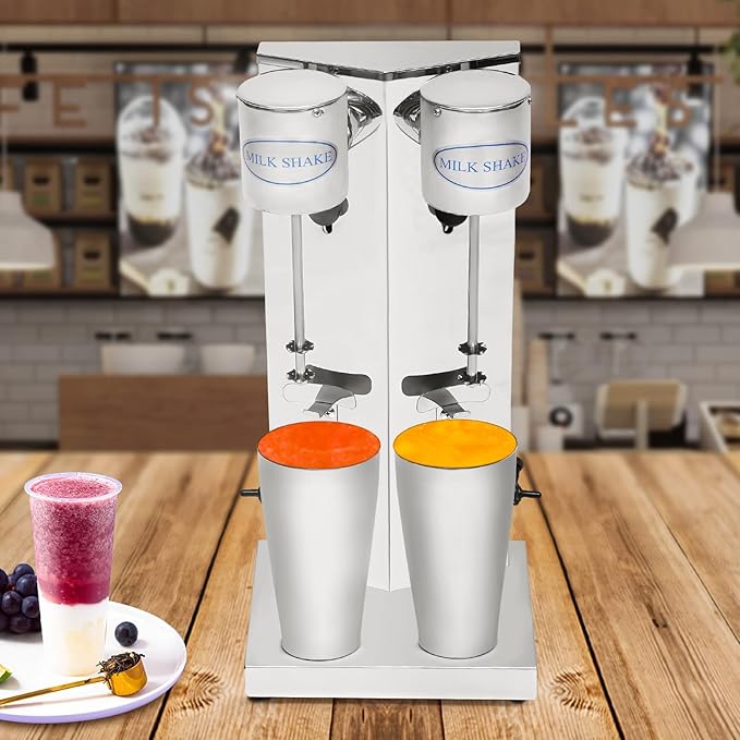 Milkshake Machine Double Head Milkshake Maker Machine with 2 Stainless Steel Cups Two Speed Commercial Stainless Steel Milk Shake Machine Smoothie Ice Cream Mixer for Commercial/Home