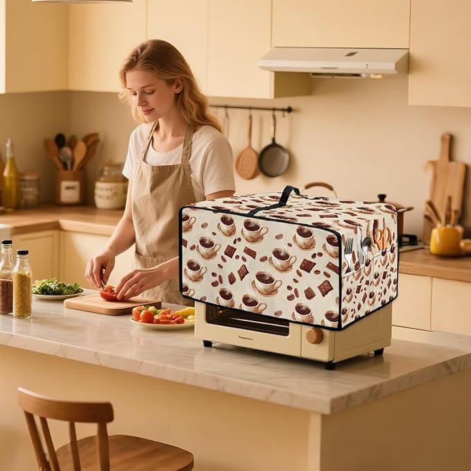 Convection Toaster Oven Cover with Storage Pockets Fits Machines Up to 18.5x14.5x9 Convection Toaster Oven Covers for Family Kitchen Essential Coffee Bean