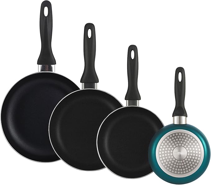 Well Home Set of 4 Pans Diameter 16 Diameter 20 Diameter 24 Diameter 28 cm Made of Pressed Aluminium in Black