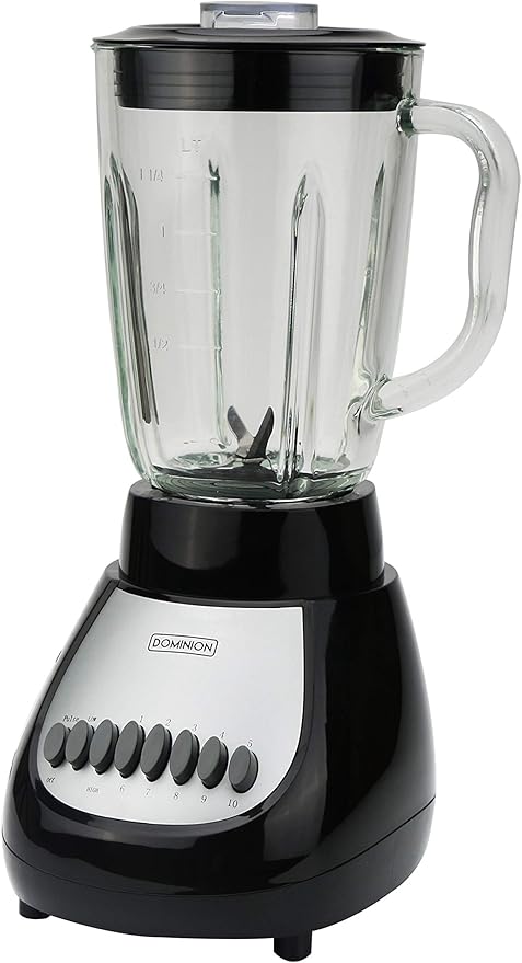 Dominion D4002BG Countertop Blender with 5-Cup Glass Jar (42oz) 10-Speed Settings with Pulse Function Sharp Stainless Steel Blade Black