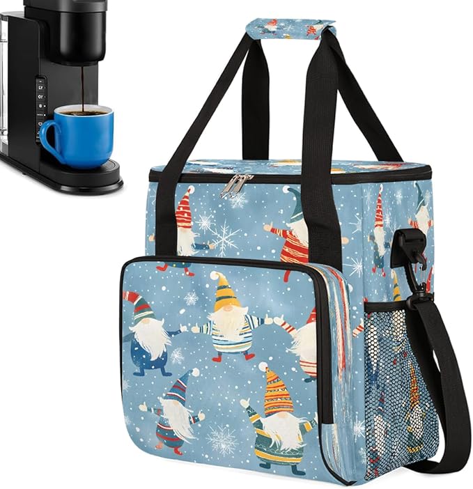 Christmas (708) Coffee Maker Carring Bag Travel Carrying Storage Tote Bag Compatible with Keurig K-Mini or K-Mini Plus Portable Single Serve Coffee Brewer Case with Pockets for K-cup Pods