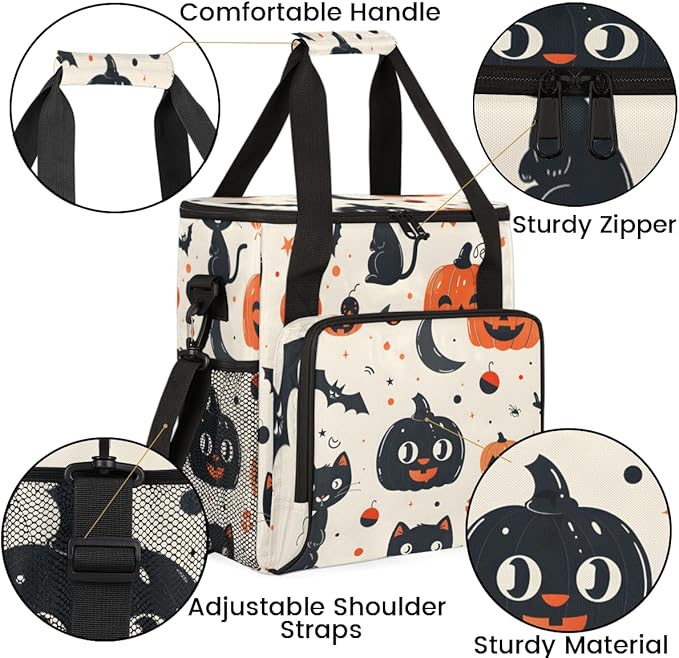 Gothic Pumpkin Coffee Maker Carrying Bag Cat Pumpkin Travel Storage Bag Compatible with K-Mini or K-Mini Plus Single Serve Coffee Brewer Carrying Case with Multiple Pockets &amp Shoulder Strap