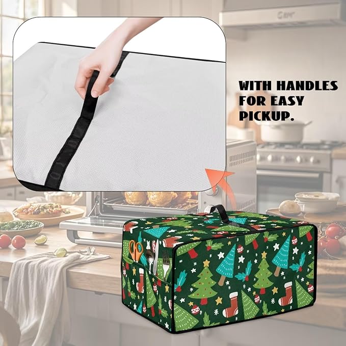 Doojoayie Christmas Tree Toaster Cover 4 Slice Decorative Toaster Oven Cover for Holiday Home Decor Universal Fit Kitchen Appliance Covers with Top Handle Belt Easy to Storange