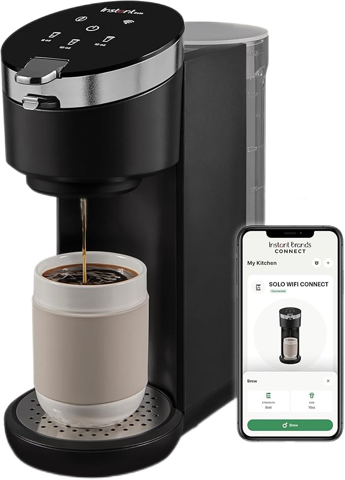 Instant Solo WIFI Connect Single Serve Coffee Maker From the Makers of Instant Pot Coffee Brewer Includes Reusable Coffee Pod &amp Bold Setting Brew 8 to 12oz. 40oz. Water Reservoir Black