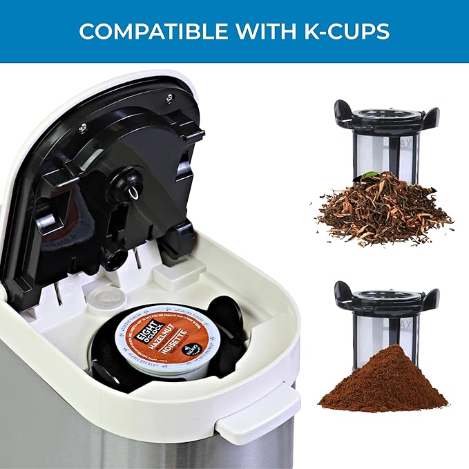 Kenmore Single Serve Coffee Maker – 6–14 Oz Brew Sizes Compatible with Keurig K‑Cup Pods &amp Ground Coffee One Cup Brewer Travel Mug Friendly Auto Shut‑Off Hot &amp Iced maquina de cafe White