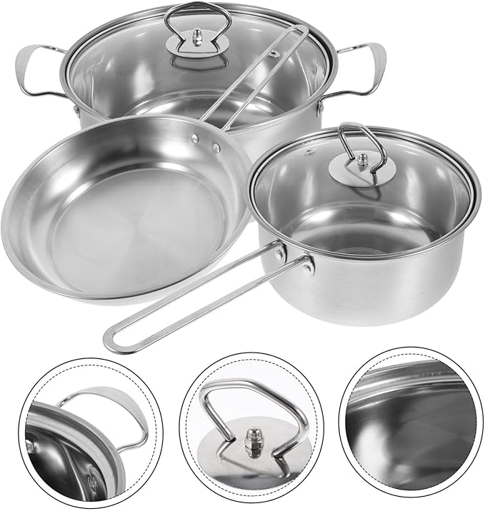 Stainless Steel Cookware Set Household Cooking Pot Pan with Thick Bottom Comfortable Grip Handles Soup Pot for Kitchen Cooking