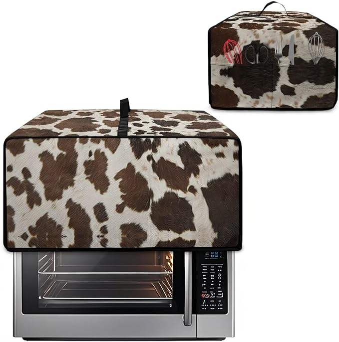 Doojoayie Brown Cow Print Toaster Oven Cover 4 Slice Bread Machine Cover Universal Fit Small Appliance Dust Protector Simple Style Kitchen Decoration