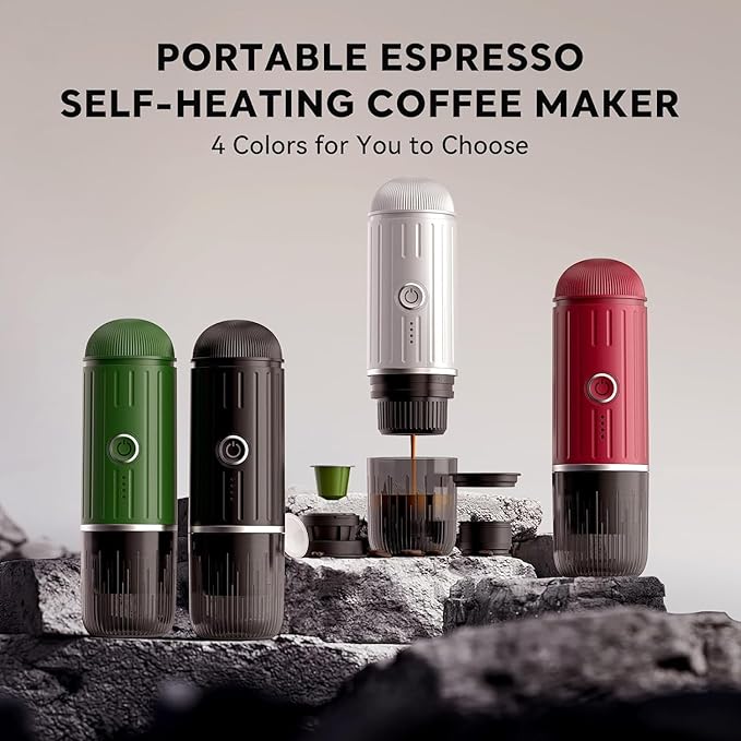 Portable Electric Espresso Coffee Maker for Ground Coffee &amp NS Capsule Espresso Machine Fast Self-Heating Technology‌ with USB-C Perfect for RV Hiking Camping Office &amp On-the-Go Lifestyles