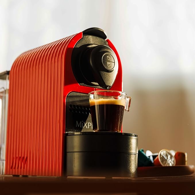 Mixpresso Red Espresso Coffee Machine – Compact 1400W Single Serve Coffee Maker Compatible with Nespresso OriginalLine Capsules One-Touch Operation 19-Bar Italian Pump 27oz Water Tank