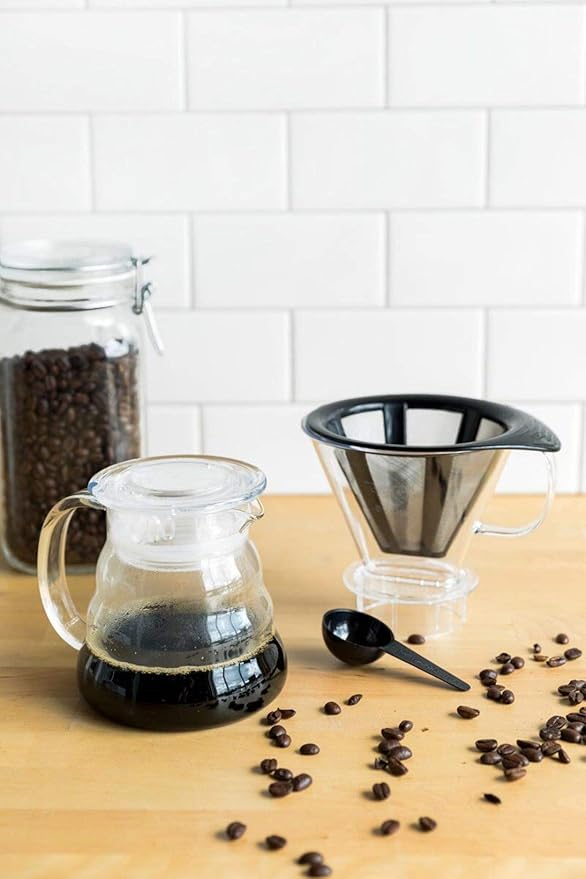 Bodum Melior Pour Over Borosilicate Glass Coffee Dripper with Carafe Lid and Stainless Steel Filter 20 Ounce Clear