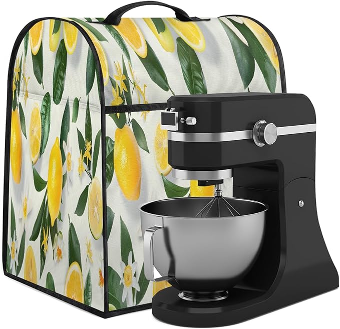 cfpolar Kitchen Aid Mixer Cover Compatible with 6-8 Quarts Yellow Lemon Flower Stand Mixer Cover Kitchen Aid Mixers Accessories Appliance Organizer Bag Dust Covers with Zipper Pocket
