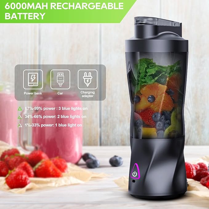 Portable USB Juicer Blender USB Rechargeable 700ml Capacity 360W Motor with Anti-Jamming Blade BPA-Free Waterproof for Smoothies Travel Fitness Outdoor Use