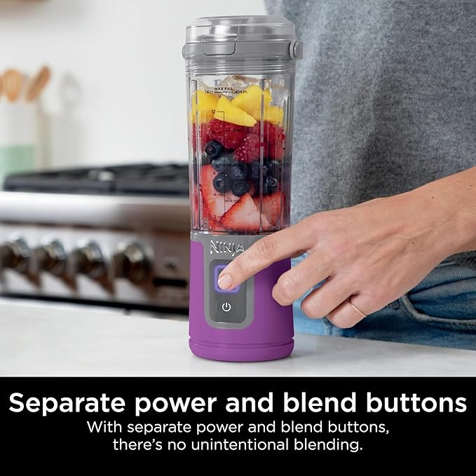 Ninja Blast 16 oz. Personal Portable Blender with Leak Proof Lid and Easy Sip Spout Perfect for Smoothies Cordless USB-C Rechargeable Dishwasher Safe Parts (Renewed) (Passion Fruit Purple)