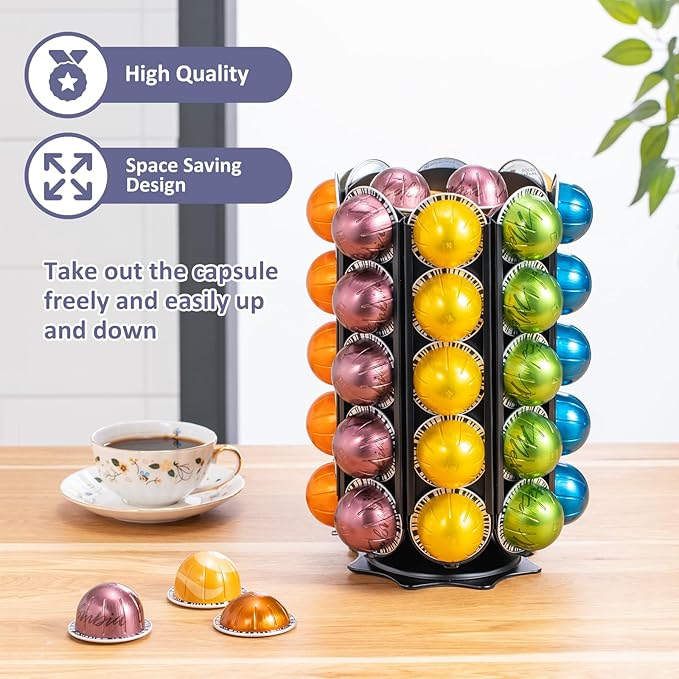 Rice rat Nespresso Pods Holder Capsules with Central Extra Pod Storage (Carousel-40+ Pods)